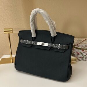 30cm Midnight Blue Top Handle BK Leather Satchel